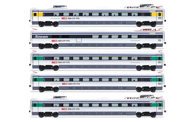 SBB, 5-tlg. Set Zwischenwagen für Hochgeschwindigkeitszug mit Neigetechnik der Reihe ETR 470, Ep. V