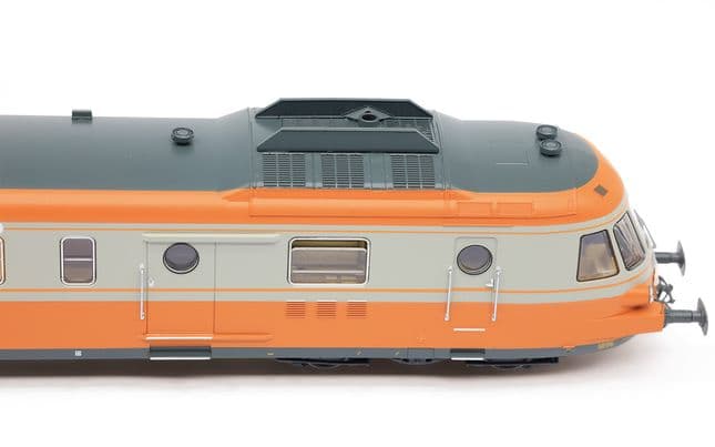 SNCF, diesel railcar RGP I with trailer in grey béton/orange livery "Alpazur", ep. IV