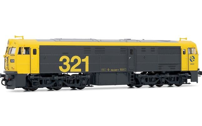 RENFE, locomotora diesel 321.025, decoración amarillo/gris, ép. V, con decoder digital