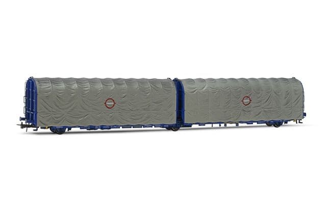 SNCF, vagón de 3 ejes Lails con toldo, decoración gris con logo «Transfesa» pequeño, ép. IV