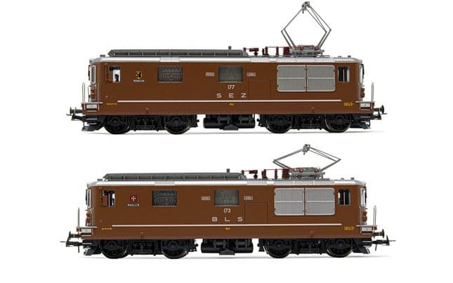 BLS/SEZ, 2-unit set of electric locomotives class Re 4/4, brown livery, including 1 x BLS 173 "Lötschental" and 1 x SEZ 177 "Zweisimmen", period IV, AC-digital with sound