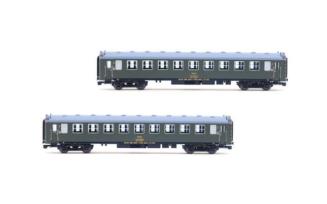 RENFE, set di 2 carrozze serie 5000: 2 x BB4 seconda classe, con soffietti d'origine, livrea verde