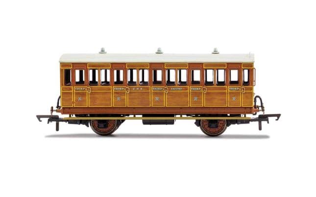 GNR, 4 Wheel Coach, 3rd Class, Fitted Lights, 1636 - Era 2