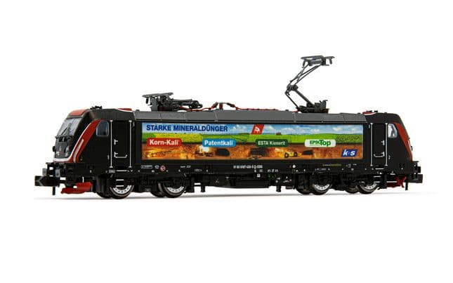 Erfurter Bahnservice, locomotora eléctrica 187 420-5, decoración negro/rojo con publicidad "K+S", ép. VI