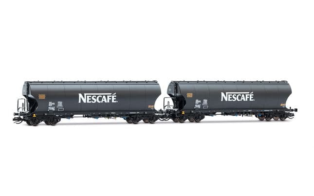 Ermewa, 2-unit pack 2-axle silo wagons "NESCAFE", black, ep. VI