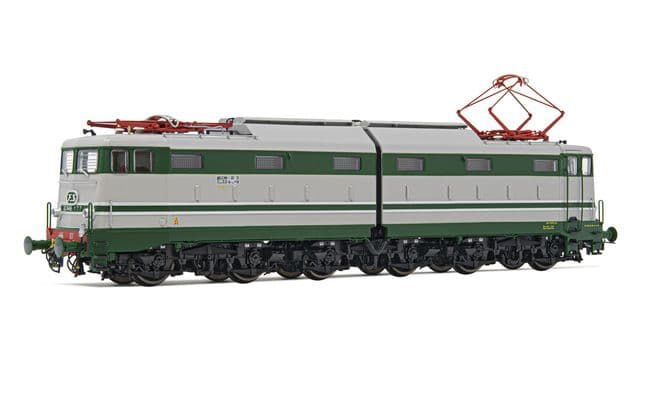 FS, electric locomotive E.646, 2nd series, green/grey livery with aluminium stripes and black bogies, period IV