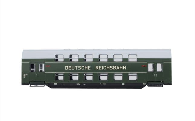 DR, 4-tlg. Doppelstockeinheit mit Steuerabteil, in grüner Farbgebung mit grauem Dach, Ep. III