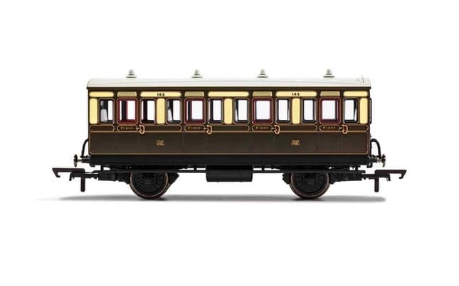 GWR, 4 Wheel Coach, 1st Class, Fitted Lights, 143 - Era 2/3