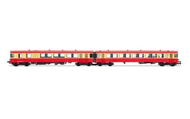 SNCF, autorail diesel bicaisse X 4300, livrée rouge/crème, avec grand logo SNCF