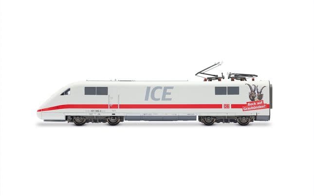 DB AG, ICE1, Tz 186 „Chur“ mit zusätzlichen Schweizer Stromabnehmern, 4-tlg. Grundset (Lok, Dummy, Servicewagen + Wagen 2. Klasse), „Bock auf Graubünden“