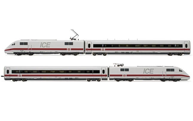 DB, set di 4 unità, elettrotreno ad alta velocità ICE 1 BR 401, livrea bianca/rossa, composto da locomotiva motorizzata, locomotiva folle e 2 carrozze intermedie, ep. IV-V
