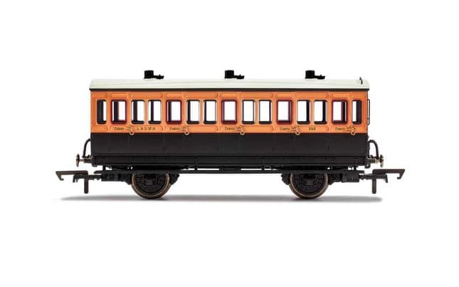 LSWR, 4 Wheel Coach, 3rd Class, Fitted Lights, 308 - Era 2