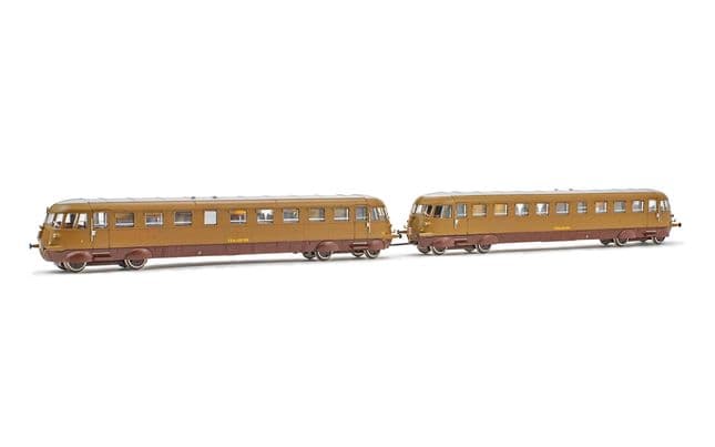 FS, diesel railcars Aln 556 first series, castano / isabella livery, set with 2 units, 1206 motorized + 1225 unmotorized, period III-IV