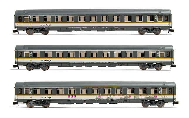 ALEX, 3-unit set of coaches UIC-Z "München - Regensburg", grey/white livery, including 1 x 1st/2nd class coach and 2 x 2nd class coaches, period VI