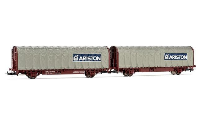 FS, 2-unit pack tarpaulin wagons "ARISTON" and "INDESIT"in grey livery, period V-VI