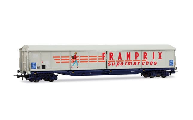 SNCF, wagon à parois coulissantes à 4 essieux type Habis, « FRANPRIX », livrée beige
