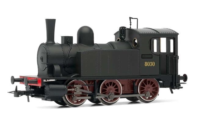 Locomotiva-tender a vapore 8030 livrea nera, telaio e ruote rosse