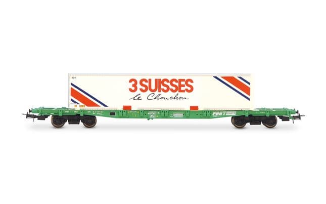 SNCF, 4-axle container wagon S70, loaded with swap body "3 SUISSES", ep. IV