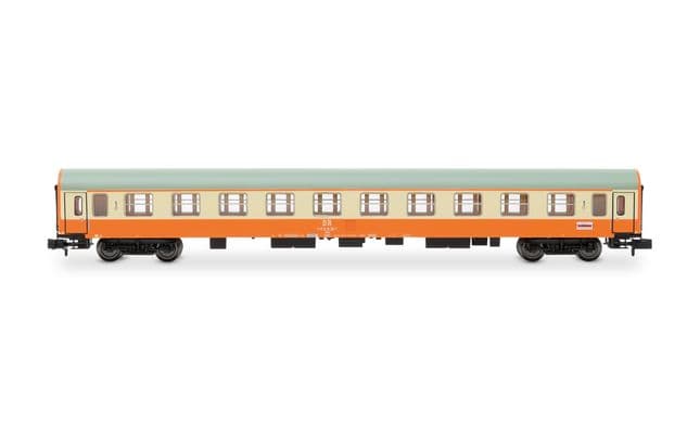 DR, 2-tlg. Set Reisezugwagen „Städte-Express“, in orange-beiger Farbgebung, bestehend aus 1 x 1.Klasse Wagen und 1 x 2.Klasse Wagen, Ep. IV
