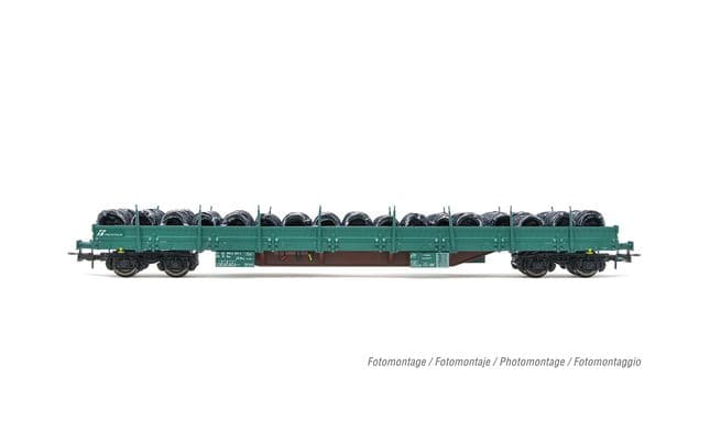 FS, 4-axle stake wagon wagon type Res, green livery, loaded with wire coils, ep. VI
