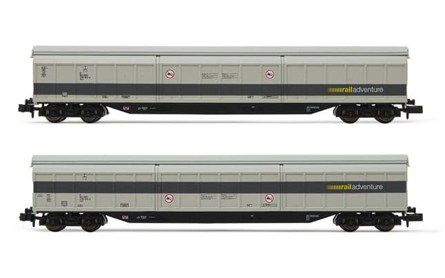 RailAdventure, 2-tlg. Set 4-achs. Schiebewandwagen Habfis in grauer Lackierung, Ep. VI