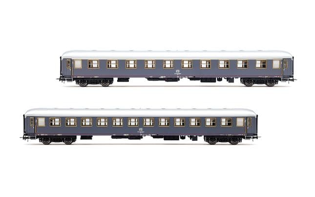 FS, 2-tlg. Set „Rapido 904-905”, UIC-X '68 1. + 2. Klasse, MD50-Drehgestelle, grau mit rotem Streifen