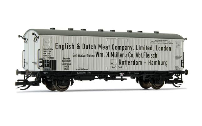 DRG, 2-axle ferryboat refrigerated wagon Gfhks, "English &amp; Dutch Meat Company" livery, period II