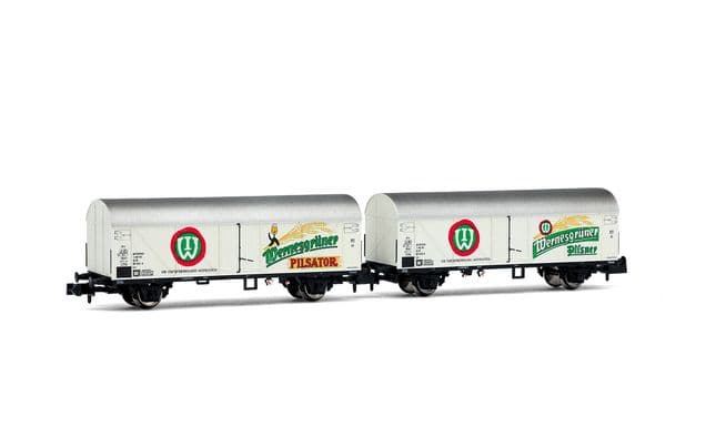 DR, 2-tlg. Set 2-achs. Bierkühlwagen „Wernesgrüner”