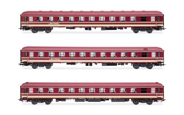 Euro-Express, set di 3 carrozze cuccette, composto da 1 x Bcm243 + 1 x Bcm246 + 1 x Bvcmz, livrea viola, ep. V-VI