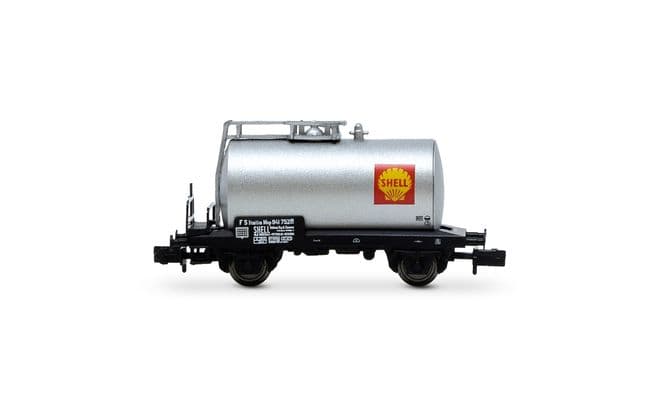 FS, 2-tlg. Set 2-achs. Kesselwagen „Shell" in silberner Farbgebung, Ep. III-IV