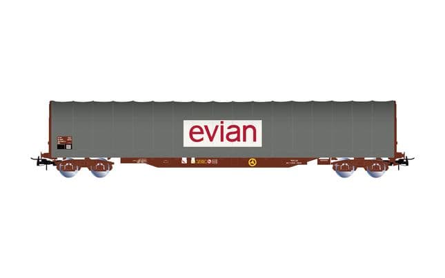 SNCF, 4-axle tarpaulin wagon Rils type, "EVIAN", grey livery