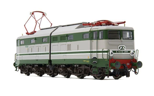 FS, electric locomotive E.646, 2nd series, green/grey livery with aluminium stripes, period IIIb