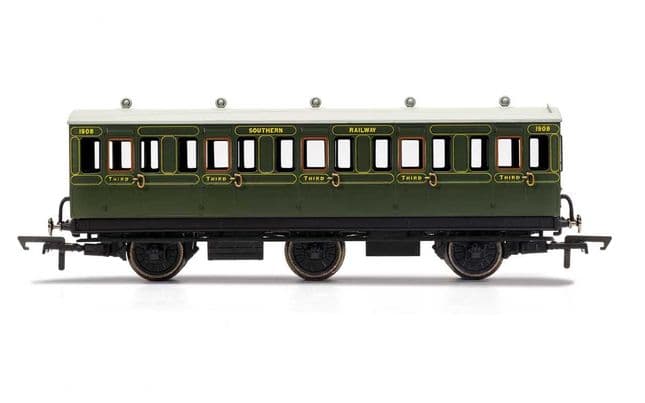 SR, 6 Wheel Coach, 3rd Class, Fitted Lights, 1908 - Era 3