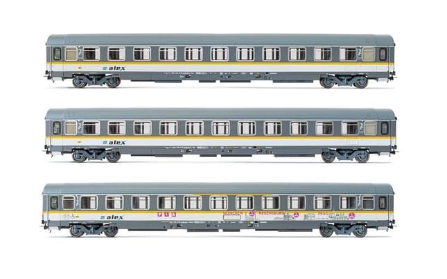 ALEX, 3-unit pack passenger coaches type UIC-Z, 2nd class in grey/white livery, period VI