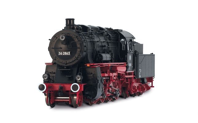 DB, Dampflokomotive Baureihe 56.20, dreidomiger Kessel, in schwarz/roter Lackierung, Ep. III, AC-Digital mit Sound