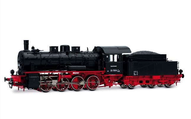 DR, steam locomotive with tender 55 7254, black/red livery, ep. III