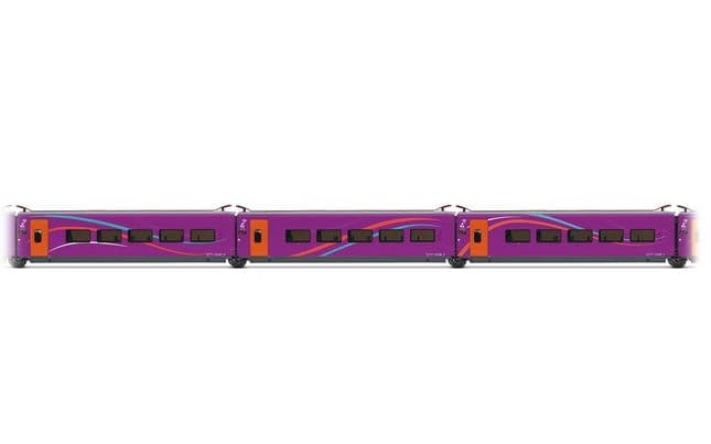 RENFE, set complementario de 3 coches del tren de alta velocidad "AVLO", no. 1/3, decoración violeta, ép. VI