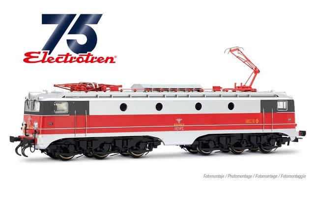 RENFE, locomotora eléctrica 276-030, con dos pantógrafos diferentes, decoración «Talgo»
