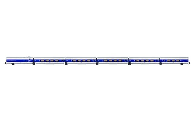 RENFE, Talgo Pendular, set de 6 coches, decoración azul/blanco 'Largo Recorrido', ép. V