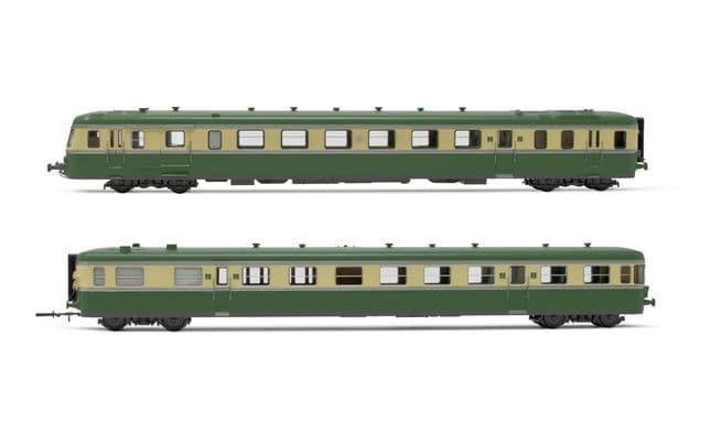 SNCF, autorail à 2 voitures RGP II X 2717 avec remorque XR 7710, livrée vert/beige avec logo d'origine, ép. III