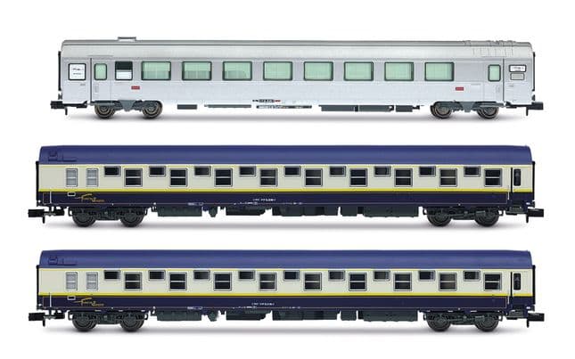 SNCF, dreiteiliges Set „Train Expo“, Set Nr. 3, 2 x T2-Schlafwagen + Barwagen, Ep. VI