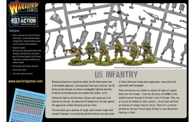 US Infantry American GIs 1:56 WWII Military Wargaming Figures Plastic Model Kit