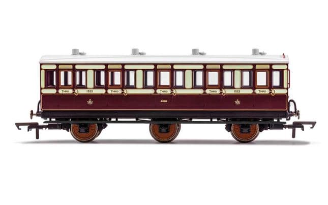 LNWR, 6 Wheel Coach, 3rd Class, Fitted Lights, 1523 - Era 2
