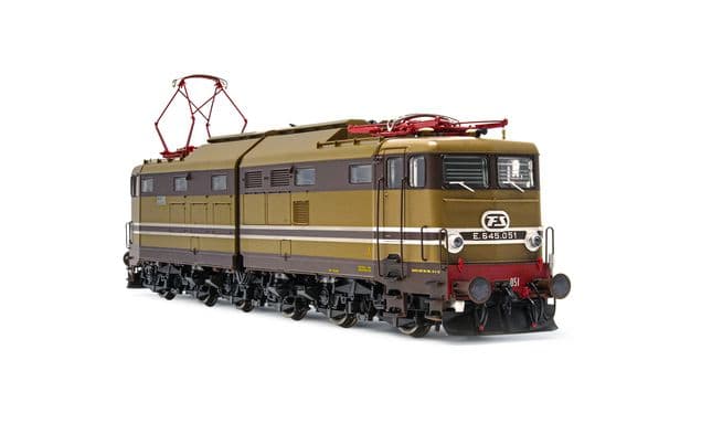 FS, electric locomotive E.645, 2nd series, castano/isabella livery with aluminium stripes and black bogies, period IV, with DCC-sounddecoder