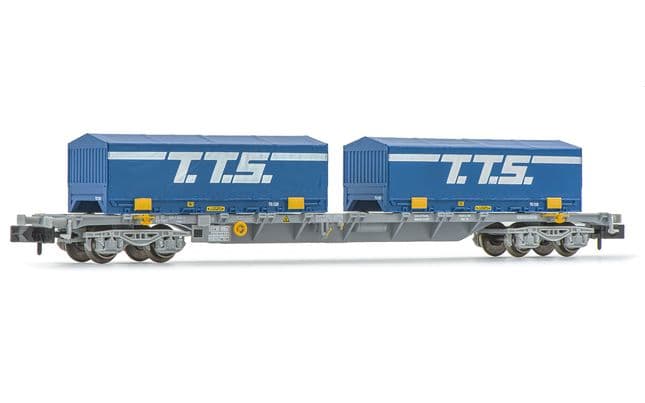 SNCF, 4-axle 60' container wagon Novatrans Sgss, grey, with 2 x 22' container "T.T.S.", ep. V