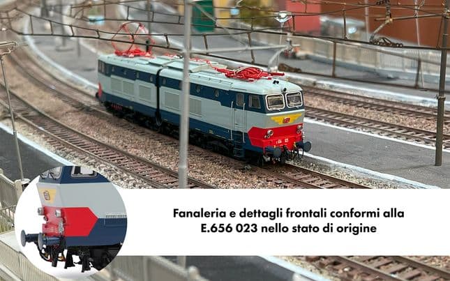 FS, 6-axle electric locomotive E.656 023, 1st series, original state, 50th anniversary delivery of 1st unit (1975), ep. IV
