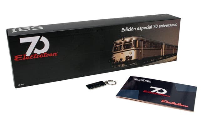 RENFE, set de 3 unidades, automotor diésel ”Ferrobus”, serie 591.300, con matrícula UIC, ep. IV, con decoder DCC - 70° Aniversario Electrotren