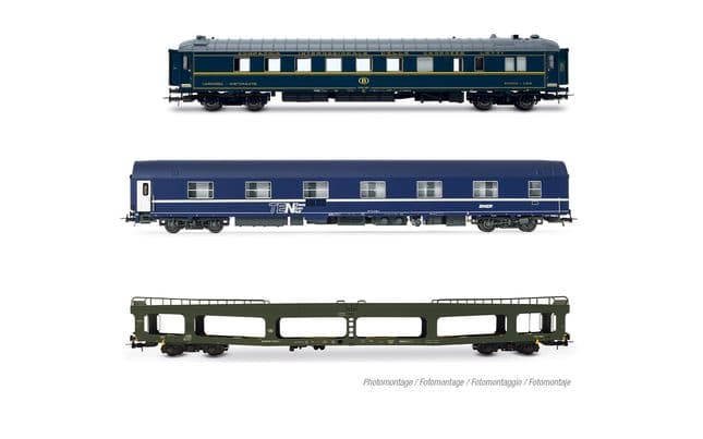 SNCB/SNCF, set motorail train, including 1 x WR SNCB ex CIWL + 1 x WL T2 SNCF + 1 x DD SNCB , ep. IV-V