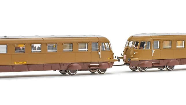 FS, diesel railcars Aln 556 first series, castano / isabella livery, set with 2 units, 1206 motorized + 1225 unmotorized, period III-IV