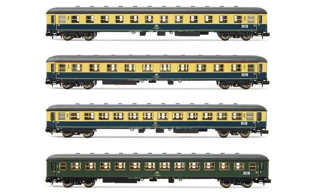 DB, 4-tlg. Set "Interzonenzug", bestehend aus 4 "m" Reisezugwagen, Ep. IV-V